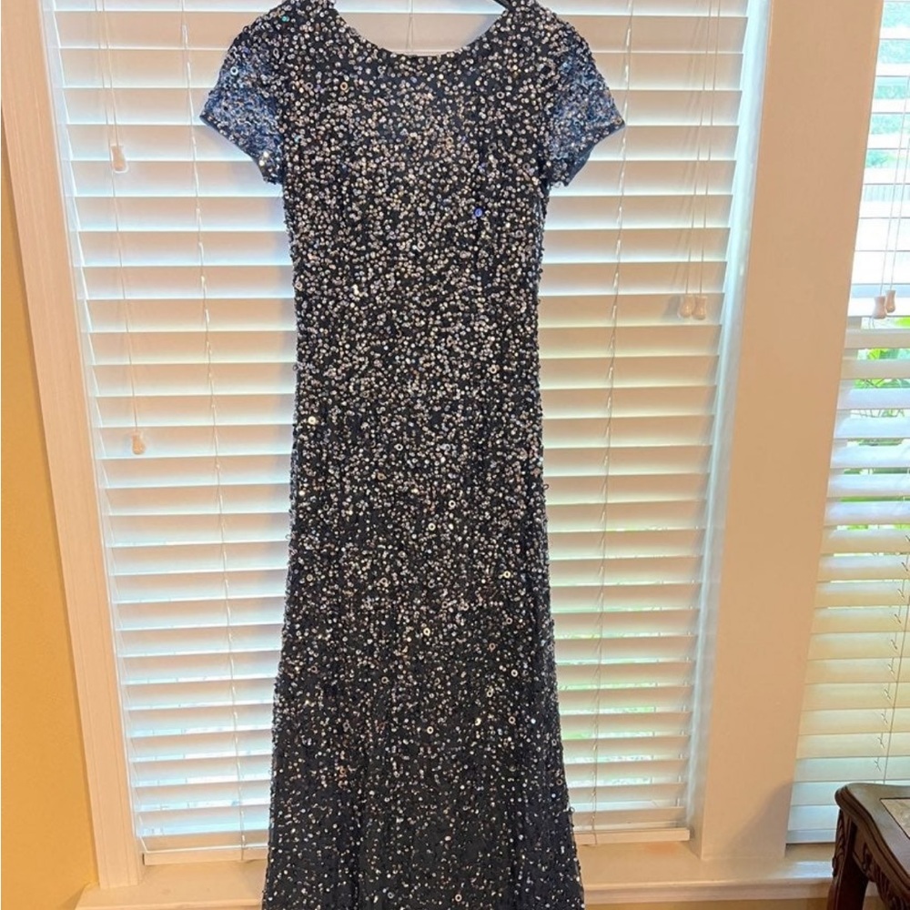 Adrianna papell beaded blue gown dress